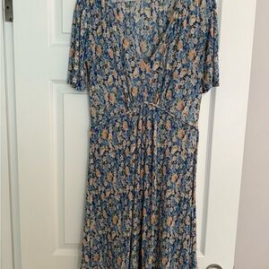 Mango Blue and Orange Floral Midi Dress